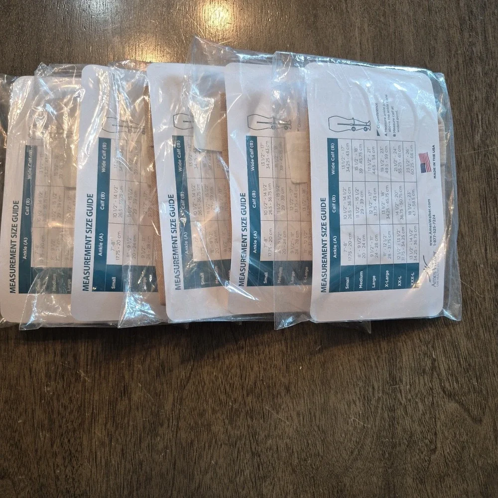 5 Ames Walker 20-30 mmHg Medical Support Closed Tie Knee Highs Lg Beige Sealed
